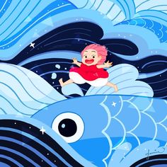 Ponyo Art Fanart, Ponyo Illustration, Ponyo Fanart, Sosuke Ponyo, Ghibli Illustration, Ponyo Aesthetic, Ghibli Fanart, Simple Paint, Studio Ghibli Fanart