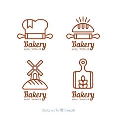 four bakery logos with bread and pastry