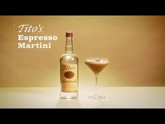 a bottle of liquor next to a glass filled with liquid and the words, itto's espresso martini