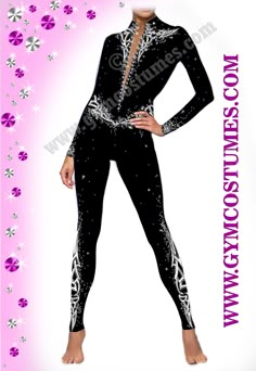 a woman in black and pink bodysuit with neon designs