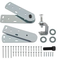 an assortment of hardware and screws are shown in this image, including the mounting kit