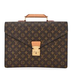 This is an authentic LOUIS VUITTON Monogram Serviette Conseiller Briefcase. This stylish briefcase is crafted of Louis Vuitton monogram on toile canvas. The case features a sturdy reinforced leather top handle and a frontal v-shaped flap, polished gold plated press lock closure and has a rear pocket. The flap opens to a partitioned mocha cross-grain leather interior with a large patch pocket. Luxury Leather Briefcase, Louis Vuitton Monogram Bag, Louis Vuitton Luggage, Louis Vuitton Damier Ebene, Monogram Bag, Leather Briefcase, Leather Interior, Leather Top, Authentic Louis Vuitton