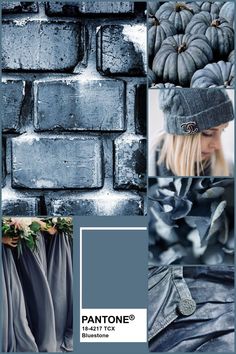 pantone's color of the year is blue and gray, with an image of a woman wearing a beanie