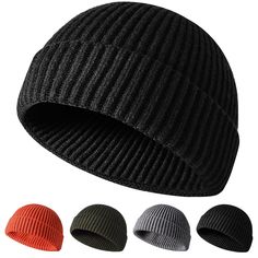 four colors of knitted beanie hats