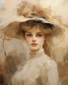 a painting of a woman wearing a large hat