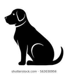 a black dog sitting down on a white background