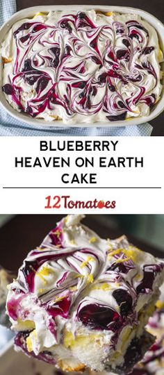 blueberry heaven on earth cake with text overlay