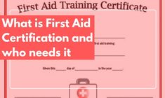 the first aid training certificate is shown with an image of a suitcase on top of it