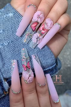 Long Acrylic Nail Designs, Nails Design With Rhinestones, Cute Acrylic Nail Designs, Nails Spring