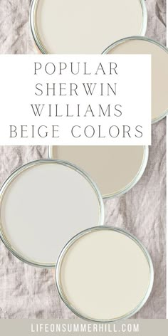 three white paint colors with text overlay that says popular shewn williams beige colors