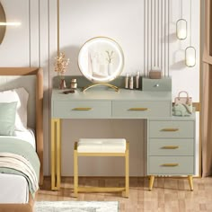 a bedroom scene with focus on the dressing table