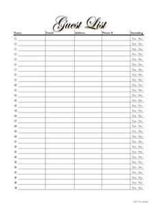 the printable sign list for guest lists