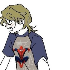 a drawing of a person wearing a spider man t - shirt