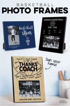 two wooden frames with basketball photos on them