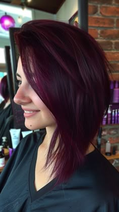 Dark Plum Hair Burgundy, Eggplant Hair Color With Highlights, Ruby Wine Hair Color, Burgundy Purple Hair, Burgundy Plum Hair Color, Hair Colors For Olive Skin, Dark Plum Hair Color, Reddish Purple Hair, Burgundy Hair Ideas