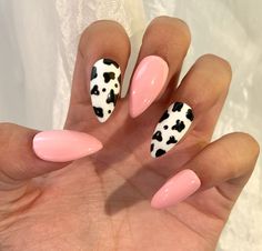 Classy Cow Print Set Pink Cow Nails Pink Nails Glueon Etsy Pink Cow Print Nails, Cow Print Nails, Pink Cow Print, Opal Nails, Western Nails, Country Nails, Cow Nails, Dip Nails, Print Nails