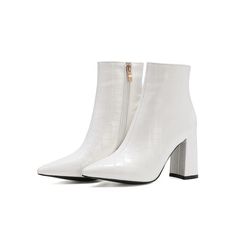 Color: White, Size: 32 Heels Winter, Dr Shoes, Print Block, Women Ankle Boots, Classic Heels, Pu Heels, White Boots, Martin Boots, Cool Boots