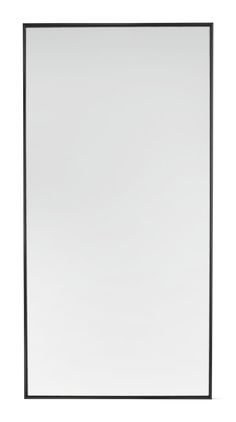 an empty white square mirror with black frame on a white background, space for text or image