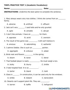 the worksheet for an english language test with words and pictures to describe them