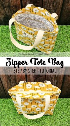 the zipper tote bag sewing pattern is shown