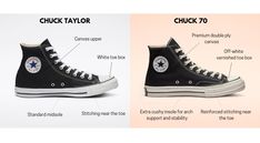 Converse Chuck 70 vs Converse Chuck Taylor All Star Converse Chuck 70 Vs Chuck Taylor, Converse Shoes All Star, Converse Shoes Names, Converse Chuck 70 Platform, Converse Shoes Chuck 70, Best Converse To Buy, Best Converse Shoes, Chuck Vintage 70, Vintage Chuck Taylors