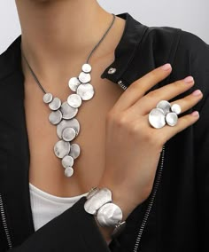 Statement Silver Jewelry, Silver Statement Jewelry, Statement Jewelry Necklace, Hammered Silver Jewelry, Inexpensive Jewelry, Silver Statement Necklace, Bracelet And Ring, Contemporary Jewelry Design