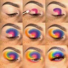 Festival Eye Makeup, Eyeshadow Designs, Sunset Makeup, Makeup Tutorial Step By Step, Pride Makeup, Halloween Eye Makeup, Rainbow Makeup, Easy Makeup Tutorial