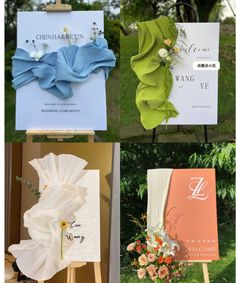 four different types of wedding decorations on easers