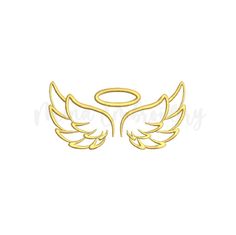 gold angel wings with an halo in the center on a white background for embroidery or applique