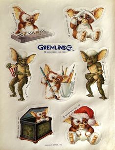 a sheet of stickers with different animals on it's back and the words gremlings