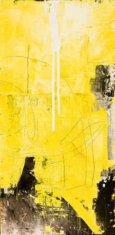 an abstract painting with yellow and black colors