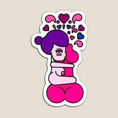 a sticker with an image of a woman hugging