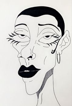 a black and white drawing of a woman's face