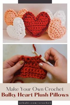 crochet heart pillow pattern with instructions to make it