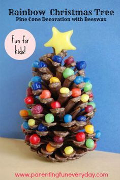 a pine cone christmas tree made out of crayons