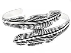 Southwest Style™ Oxidized Sterling Silver Feather Cuff Bracelet. Measures approximately 1.22"W. No closure. Feather Cuff Bracelet, Feather Cuff, Ring Spacer, No Closure, Beading Tools, Diamond Alternatives, Silver Feather, Popular Jewelry, Southwest Style