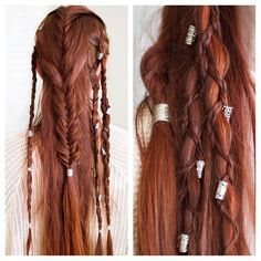 Vlechten | Bohemian Style Pirate Hair, Braided Dreadlocks, Viking Braids, Hair Cuffs, Viking Hair, Awesome Hair, Long Red Hair, Fantasy Hair, Hair Rings