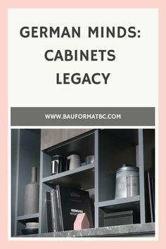 the words german minds cabinet's legacy are in white and grey with pink accents