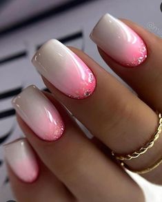 Pink And White Sns Nails, Sns Nails Designs, Spring Nail Polish, Gel Manicures, Nail Designs Glitter, Spring Nail