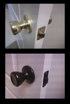 three pictures of different door handles and knobs