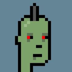 an old pixel style head with red eyes