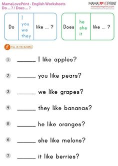 an english worksheet with the words like apples, do you like them?