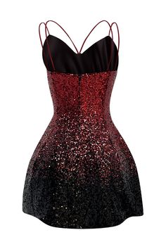 a red and black dress with sequins on it