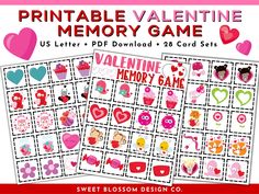 printable valentine memory game with hearts and flowers