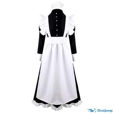 Orcajump - Black and white servant big brother British traditional pearl thread long cafe play clothes long dress - Final Sale White Long Sleeve Cosplay Dresses, Traditional White Costume Dress, White Long Sleeve Dress For Cosplay, Long Sleeve White Dresses For Cosplay, White Long Sleeve Costume For Party, Long Sleeve Cotton Dress For Cosplay, White Cotton Costume For Costume Party, White Cotton Costumes For Costume Party, Elegant Black Long Sleeve Costume