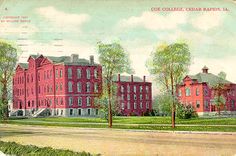 this is an old postcard from the early 1900's showing several red brick buildings