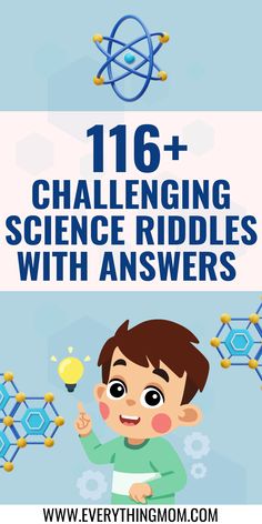 the science kids's book cover with text that reads, 16 + challenging science riddles with answers