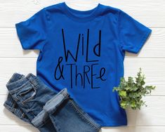 Young Wild And Three, Boy Shirt, Toddler Birthday, Baby Birthday Party, Top Baby Products, Gender Neutral Baby Clothes, Girl Shirt, Baby Birthday, Birthday Shirt