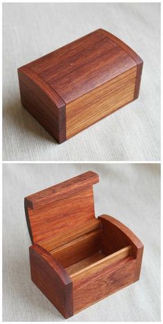 two pictures of an empty wooden box