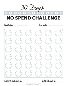 the 30 days no spend challenge is shown with an image of elephants in grey and white